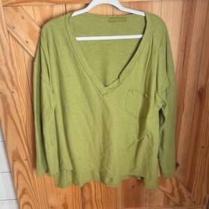 Green V-Neck Women's Top
